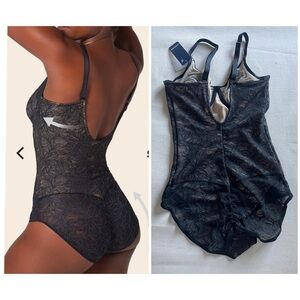 🆕Leonisa Lace Contour Shaping Lace Bodysuit with Underwire Fabric Cups Size S